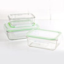 Set 3 caserole dreptunghiulara, sticla, Verde - Glasslock