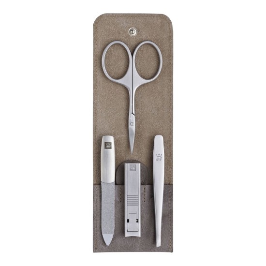 Set manichiura 4 piese, inox, etui piele gri - Zwilling PREMIUM