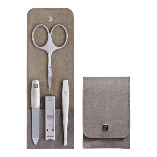 Set manichiura 4 piese, inox, etui piele gri - Zwilling PREMIUM