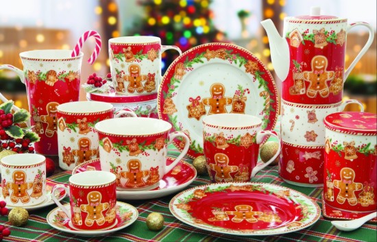Set ceainic si 2 cani, portelan, "Fancy Gingerbread" - Easy Life