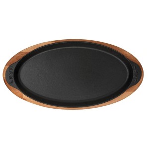 Tava pentru peste, fonta, 15 x 29 cm, cu suport lemn - LAVA