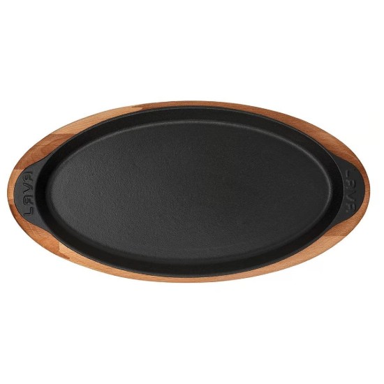 Tava pentru peste, fonta, 15 x 29 cm, cu suport lemn - LAVA