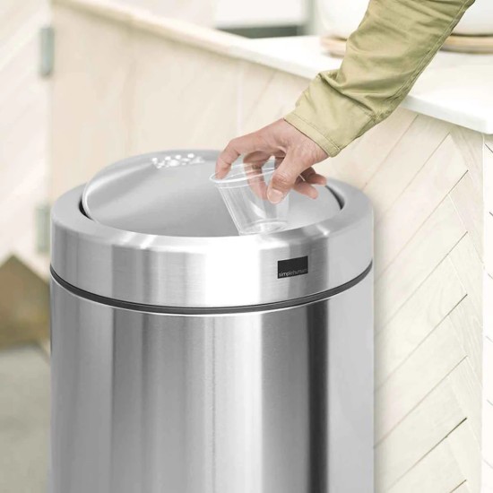 Cos de gunoi, cu capac batant, 55 L, inox, Brushed - simplehuman