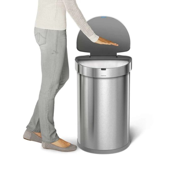 Cos de gunoi cu senzor, semi-rotund, 45 L, inox - simplehuman