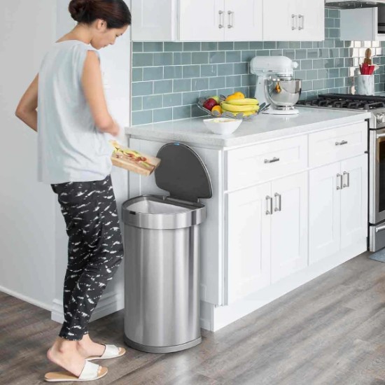 Cos de gunoi cu senzor, semi-rotund, 45 L, inox - simplehuman