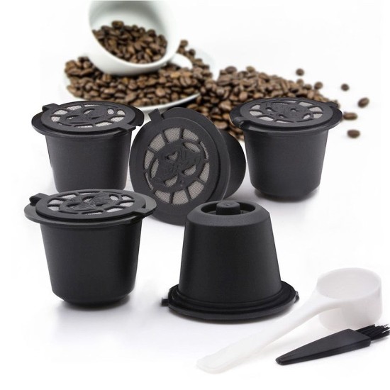 Set 5 capsule cafea reutilizabile, cu accesorii - Quttin