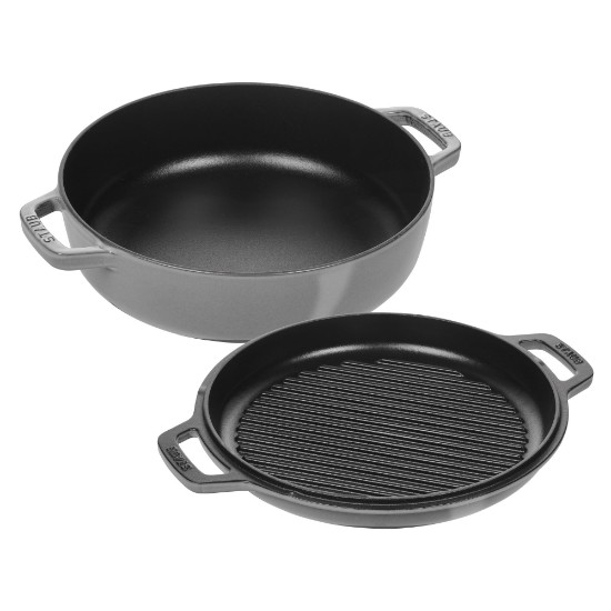 Cratita Braiser cu capac grill, fonta, 26cm/3,3L, Graphite Grey - Staub