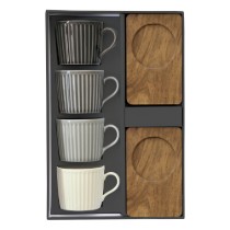 Set 4 cesti cafea, portelan, cu suport din lemn, 110ml, "Take a Break" - Nuova R2S