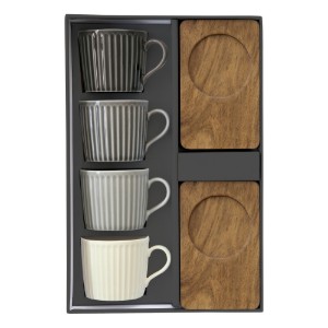 Set 4 cesti cafea, portelan, cu suport din lemn, 110ml, "Take a Break" - Nuova R2S