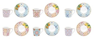 Set 6 cesti cu farfurioare, portelan, 100ml, "Siracusa"   - Nuova R2S