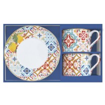 Set 2 cesti cu farfurioare, portelan, 240ml, "Siracusa" - Nuova R2S
