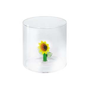 Pahar cu decoratiune in interior, sticla borosilicata, 250 ml, model floarea soarelui - WD Lifestyle