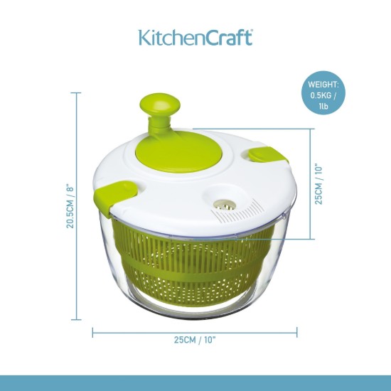 Uscator salata, plastic, 25 cm, Verde - Kitchen Craft
