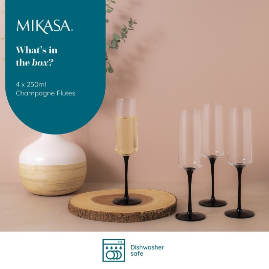 Set 4 pahare sampanie, sticla cristalina, 250ml, "Palermo" - Mikasa