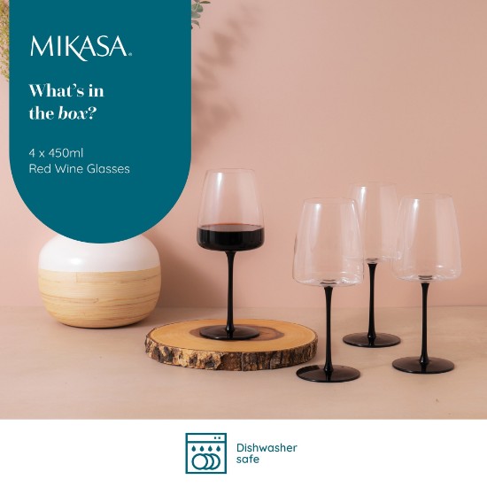 Set 4 pahare vin rosu, sticla cristalina, 450ml, "Palermo" - Mikasa