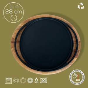 Tava pizza/clatite, fonta, 28 cm, cu suport din lemn - LAVA