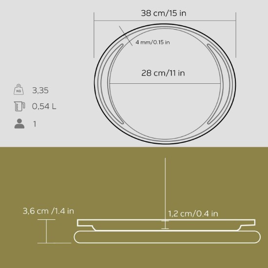 Tava pizza/clatite, fonta, 28 cm, cu suport din lemn - LAVA