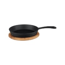 Tigaie fonta, 20 cm, cu suport din lemn - LAVA