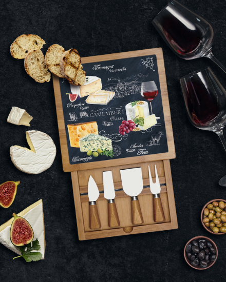 Set servire branzeturi, 6 piese, 25,5 x 25,5 cm, "World of Cheese" - Nuova R2S