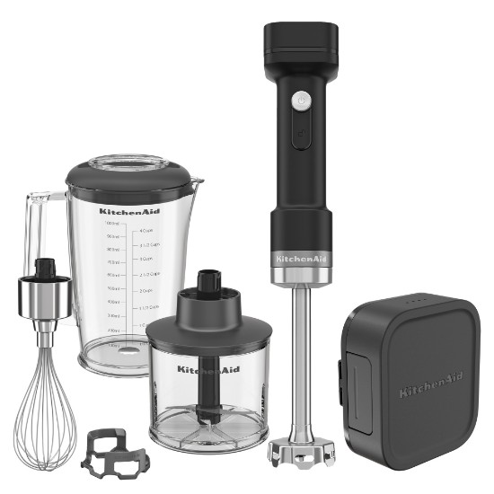 Blender vertical cu accesorii Go Cordless, cu baterie, Matte Black - KitchenAid