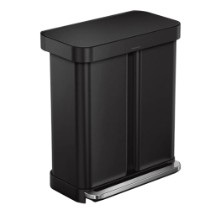 Cos de gunoi cu pedala, dublu compartimentat, 58 L, inox, Matte Black - simplehuman