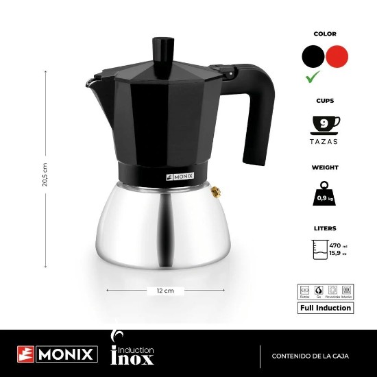 Cafetiera inox, 370ml, Negru - Monix