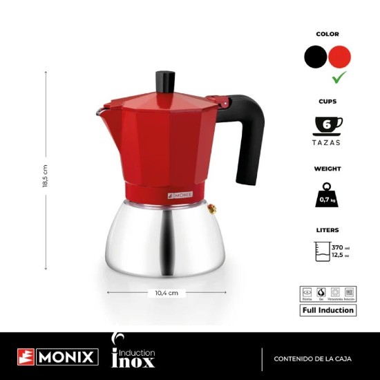 Cafetiera inox, 370ml, Rosu - Monix