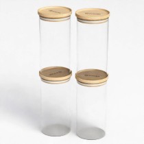 Recipient sticla, Ø7cm, 350ml, cu capac din bambus - Zokura