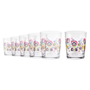 Set 6 pahare cu model Lowicz, sticla, 250ml, "Folk" - Krosno