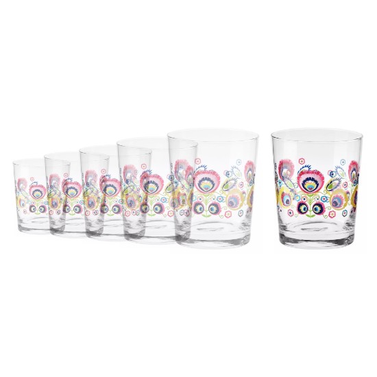 Set 6 pahare cu model Lowicz, sticla, 250ml, "Folk" - Krosno