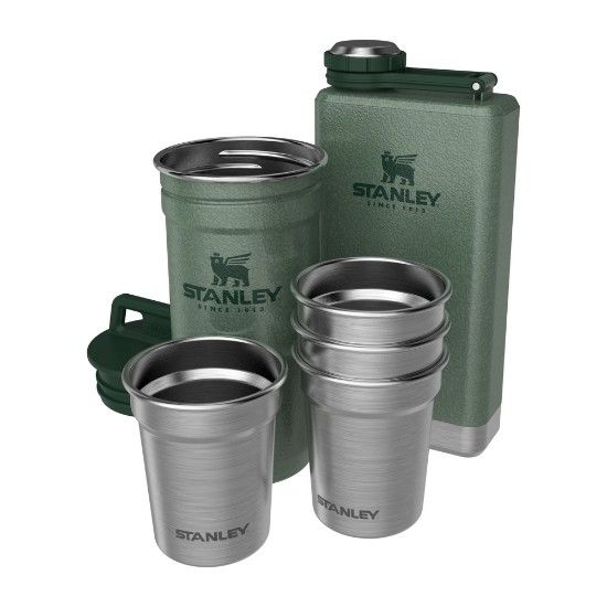 Set pahare shot cu butelca, 6 piese, inox, "Adventure", Hammertone Green - Stanley