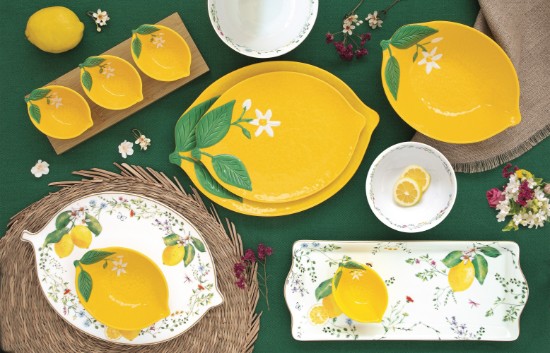 Set servire aperitive, 4 piese, portelan, "Fleurs et Citrons"  - Nuova R2S