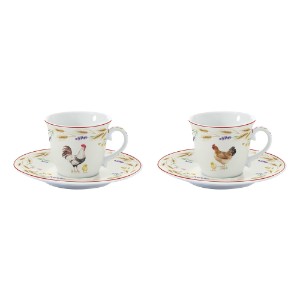 Set 2 cesti cafea cu farfurioara, portelan, 80ml, "Country Life" - Nuova R2S