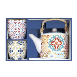 Ceainic portelan, 600ml, cu infuzor si 2 cani, "Siracusa" - Easy Life