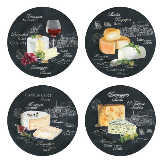 Set 4 platouri pentru branzeturi, portelan, 19 cm, "World of Cheese" - Easy Life