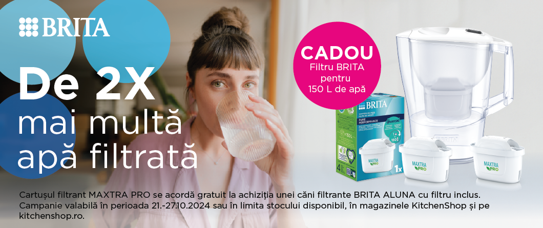 Filtru cadou, la achizitia unei cani Brita Aluna in perioada 21-27 octombrie 2024