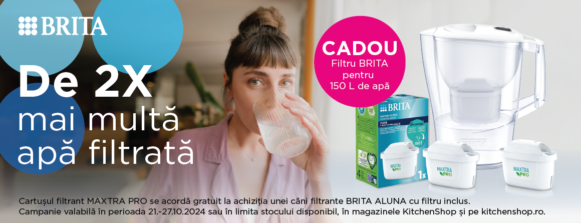 Filtru cadou, la achizitia unei cani Brita Aluna in perioada 21-27 octombrie 2024