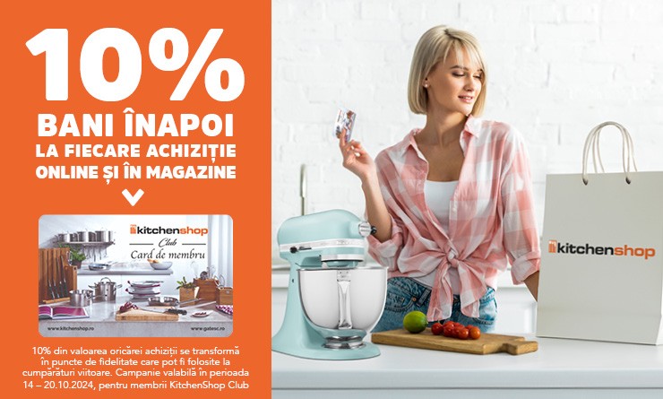 10% BANI INAPOI LA FIECARE ACHIZITIE ONLINE SI IN MAGAZINE IN PERIOADA 14-20 OCTOMBRIE*