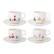 Set 2 cesti cafea cu farfurioara, portelan, 120ml, "Let it Snow" - Nuova R2S