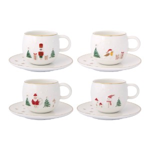 Set 2 cesti cafea cu farfurioara, portelan, 120ml, "Let it Snow" - Nuova R2S