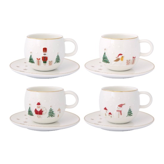 Set 2 cesti cafea cu farfurioara, portelan, 120ml, "Let it Snow" - Nuova R2S