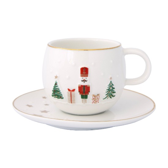 Set 2 cesti cafea cu farfurioara, portelan, 120ml, "Let it Snow" - Nuova R2S