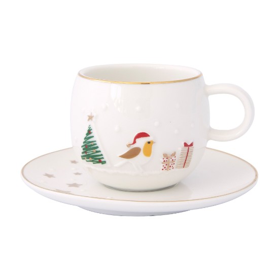 Set 2 cesti cafea cu farfurioara, portelan, 120ml, "Let it Snow" - Nuova R2S