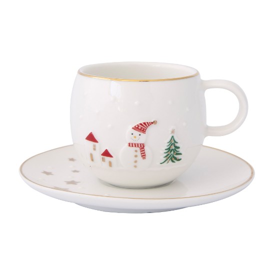 Set 2 cesti cafea cu farfurioara, portelan, 120ml, "Let it Snow" - Nuova R2S