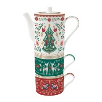 Set 3 piese servire ceai, portelan, "Christmas Folk" - Easy Life