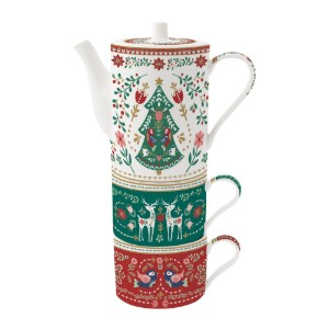 Set 3 piese servire ceai, portelan, "Christmas Folk" - Easy Life
