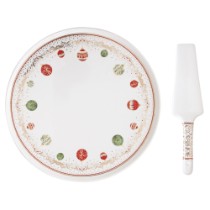 Set platou si paleta tort, portelan, 32cm, "Christmas Eve" - Nuova R2S