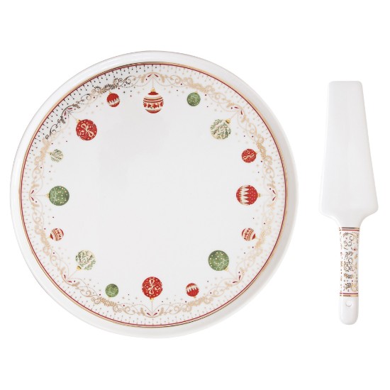 Set platou si paleta tort, portelan, 32cm, "Christmas Eve" - Nuova R2S