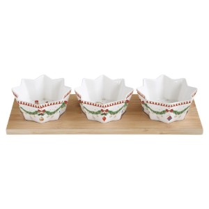 Set 3 boluri aperitive, cu tava din bambus, "Magie de Noel" - Easy Life