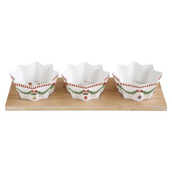 Set 3 boluri aperitive, cu tava din bambus, "Magie de Noel" - Easy Life